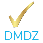 Ein goldenes Häkchen, darunter die blauen Buchstaben DMDZ als Kürzel für Date mit deiner Zukunft. Zusammen symbolisieren sie die Basis-Variante für den gleichnamigen Onlinekurs.
