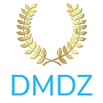 Zwei goldene Lorbeerzweige bilden einen Kranz, darunter sind die blauen Buchstaben DMDZ platziert, als Kürzel für Date mit deiner Zukunft. Gemeinsam stehen die Elemente für die Premium-Variante des Onlinekurses.