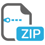 Zip-Symbol mit der stilisierten Darstellung eines Dokuments und einem Zipper. Das Icon zeigt die Möglichkeit des Downloads mehrerer Dateien an, die in einem Zip-Ordner komprimiert wurden.